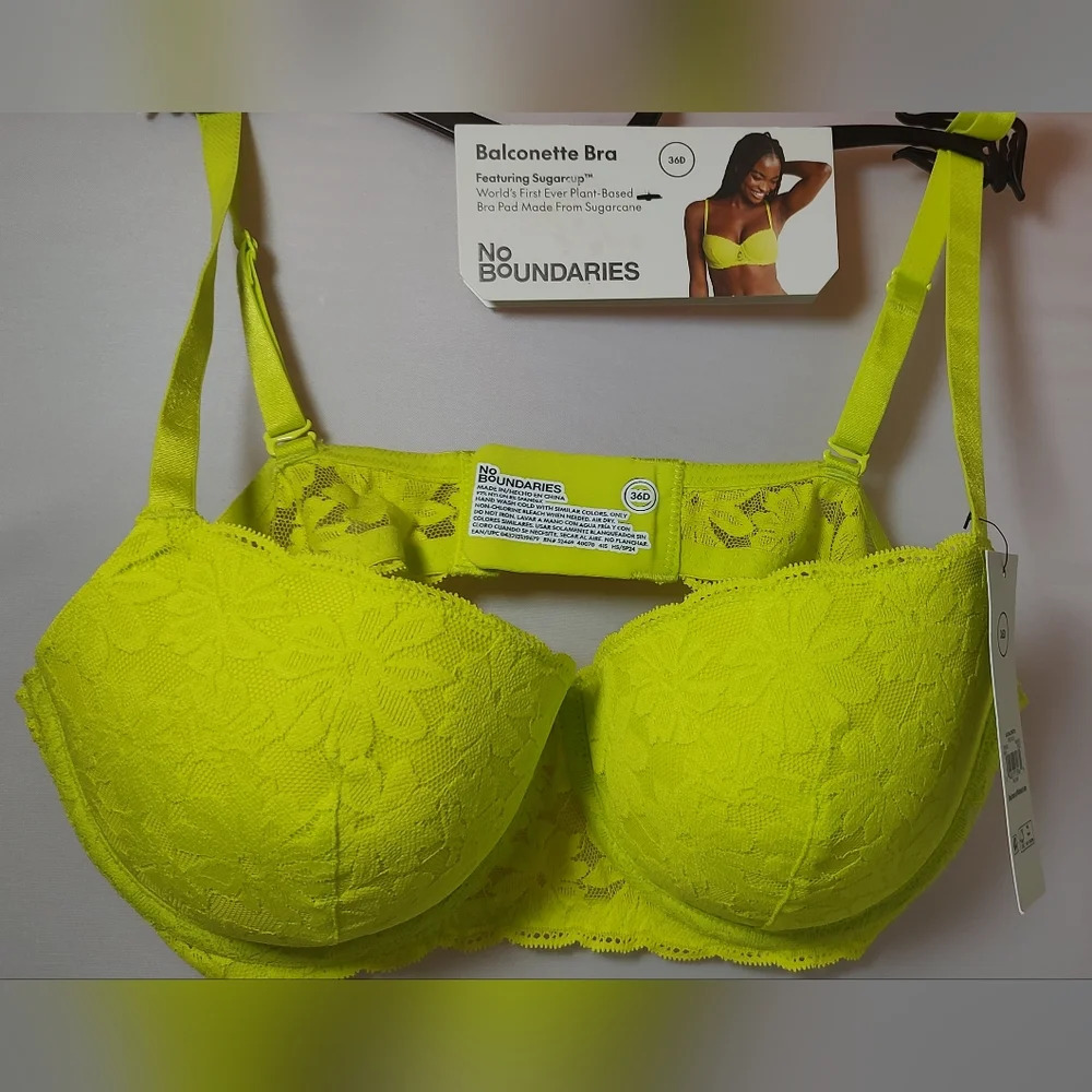 No Boundaries Size 36D All Over Lace Balconette Bra Citrus Sizzle